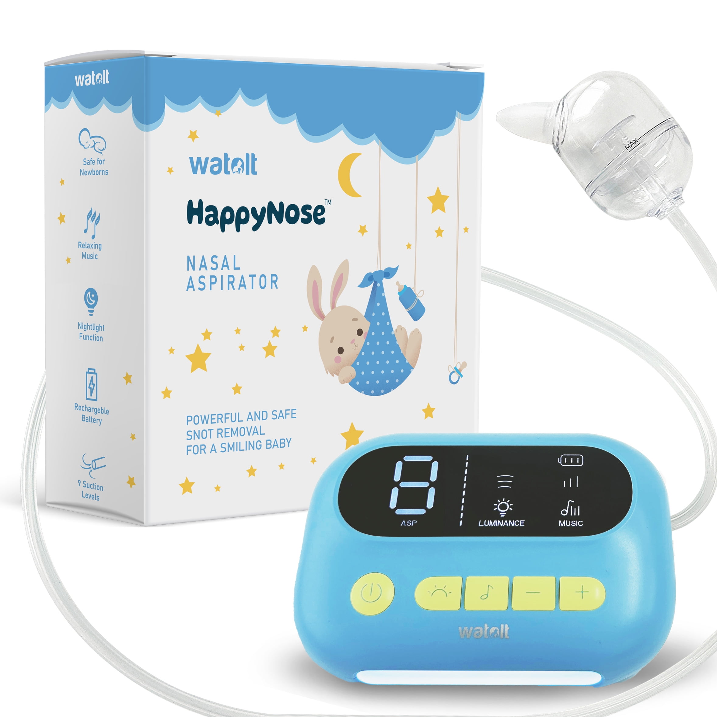 The ‘HappyNose’ Nasal Aspirator with 2X Stronger Suction for Newborn Infant Baby Toddler Kids & Adults - Rechargeable Snot Booger Mucus Vacuum Device - Nose Sucker Machine
