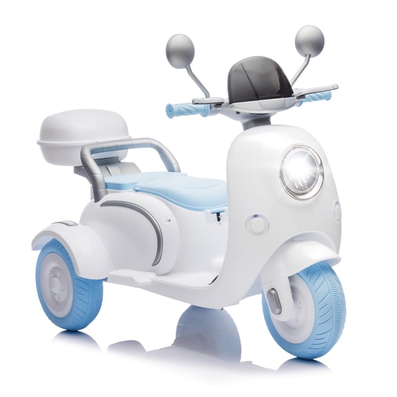 HappyToysWorld 12V Kids Electric Motorcycle with Flip-Up Adult Seat, Dual Motor 3-Wheel Ride On Car for 2, Oversized Trunk & Storage Hooks, Bluetooth Music, LED Lights, Safe for Ages 3+