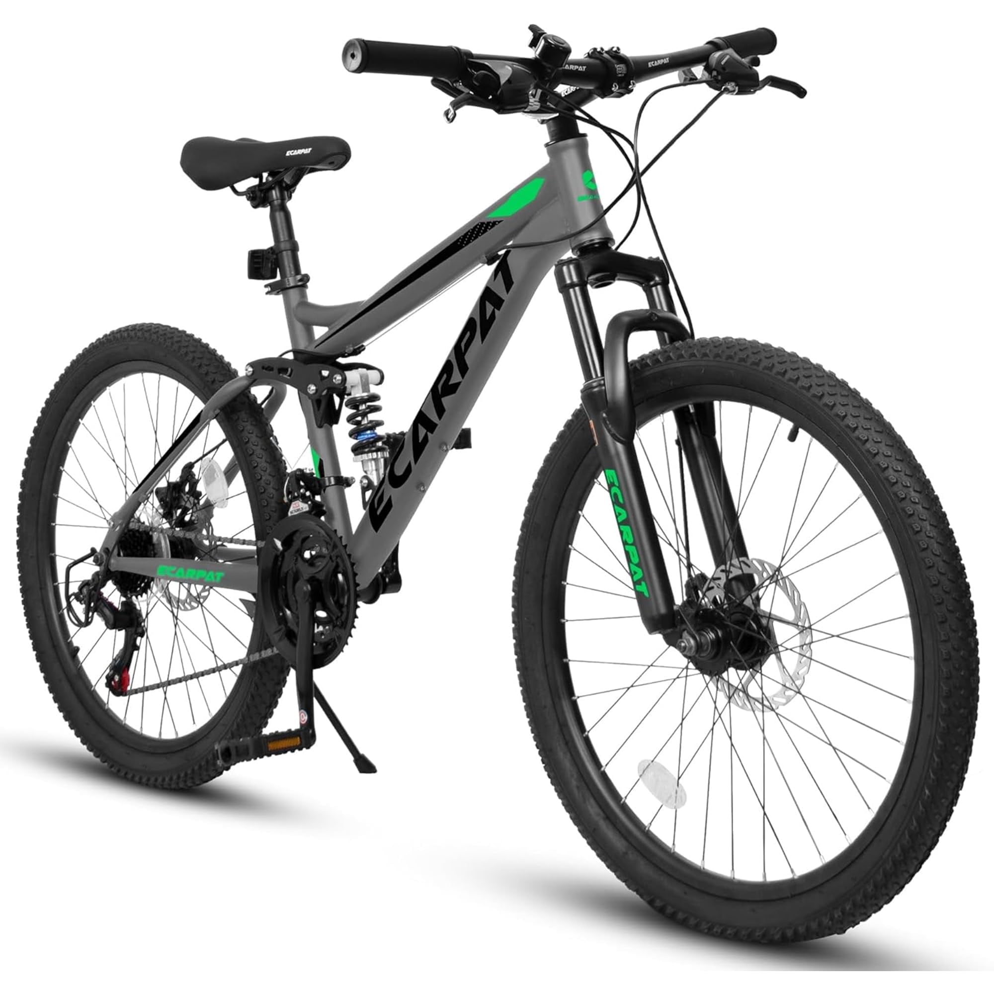 HappyToysWorld 24 Inch Mountain Bike with Dual Full Suspension & 21 Speeds, Front and Rear Disc Brakes, High-Tensile Steel Frame for Men and Women, Outdoor Riding