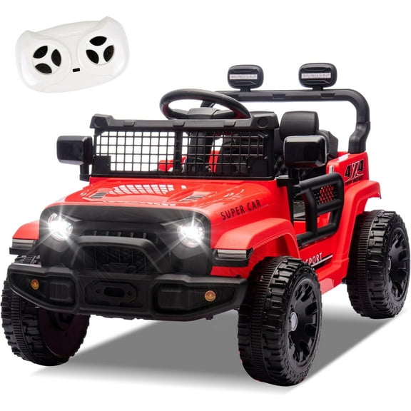 HappyToysWorld 24V Kids Ride On Car with Parent Remote Control, Electric Toy Jeep w/ 4 Wheel Suspension, Bluetooth Music & LED Lights, 2.4GHz Remote Control Car Gift for Boys Girls Ages 2-5 Years Old