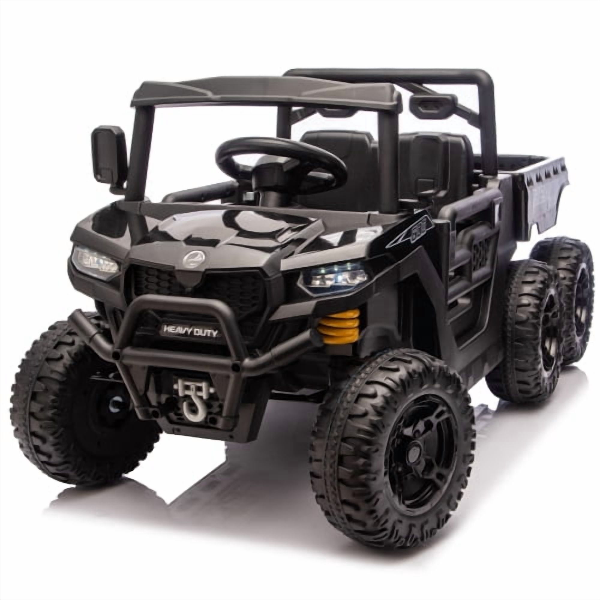 HappyToysWorld 24V Kids Ride On Truck, 440W Six-Wheel Electric Dump Truck with 2.4G Remote Control, 4WD, Anti-Collision & Suspension, Bluetooth Music, 1.86-3.41 MPH, Ages 3-5