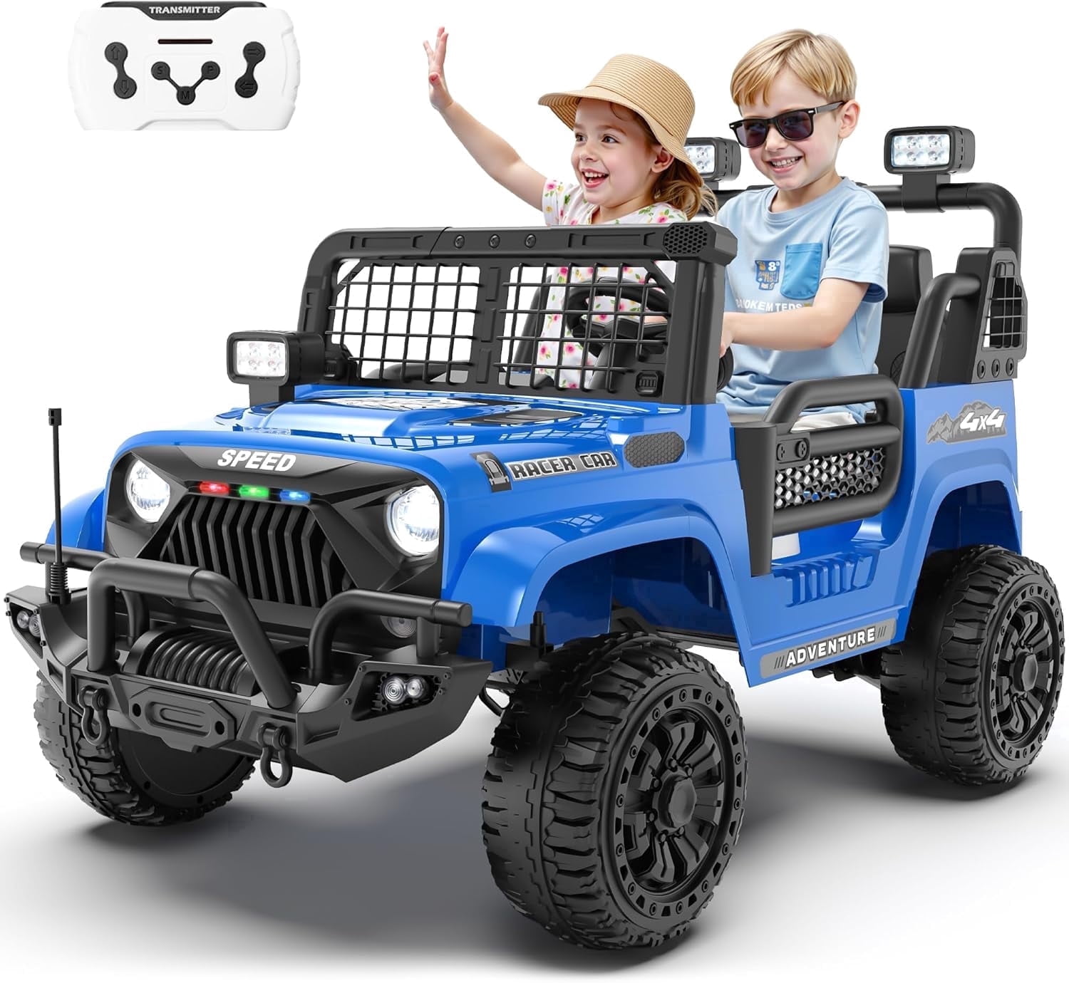 HappyToysWorld Kids Ride On Car 24V with Parent Remote Control, 2-Seater Electric Toy Truck for Big Boys & Girls, 4 Shock Absorbers, 3 Speed Modes, 24 Volt Battery Powered Vehicle