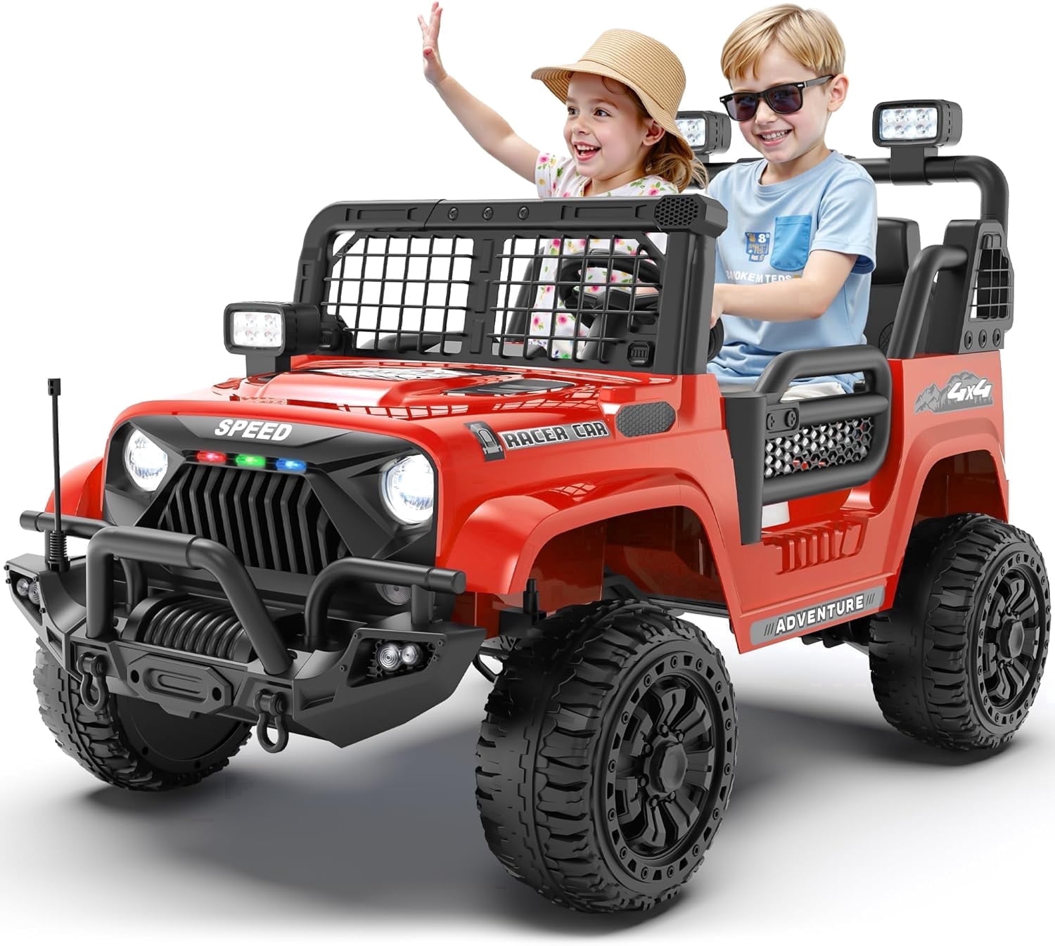 HappyToysWorld Electric Ride on Truck 24V with Parent Remote Control, 2-Seater, Bluetooth Enabled
