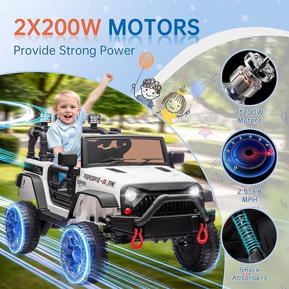 HappyToysWorldGulunbur 24V Electric Ride On Car for Kids, 400W High-Power Motor & 4-Wheel Suspension, Parents Can Drive with Remote or Kids Self Drive, Bluetooth, LED Dashboard, for Boys Girls 3+