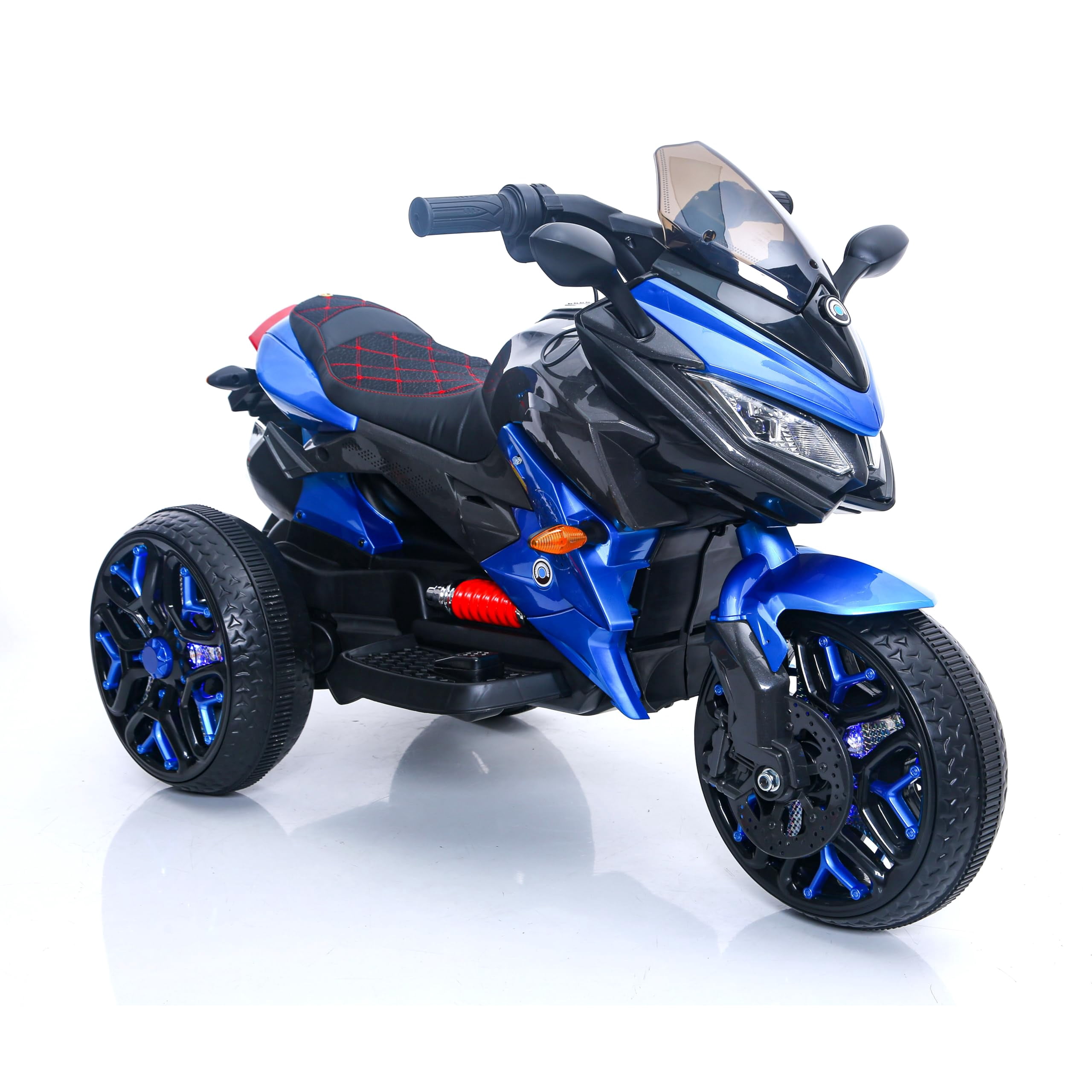 HappyToysWorldKids Electric Motorcycle 3 Wheels, Ride On Toy with App Control & Music, Light-Up Wheels for Boys Girls Ages 3-8, Battery Powered Motorbike with Safety Training Wheels