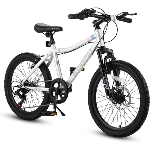 HappyToysWorldKids Mountain Bike 20 Inch - 7 Speed Gears, Front Suspension, Dual Disc Brakes (High Carbon Steel Frame) for Boys Girls 8-12 Years Old, 20 * 2.125 Tires, Easy Assembly