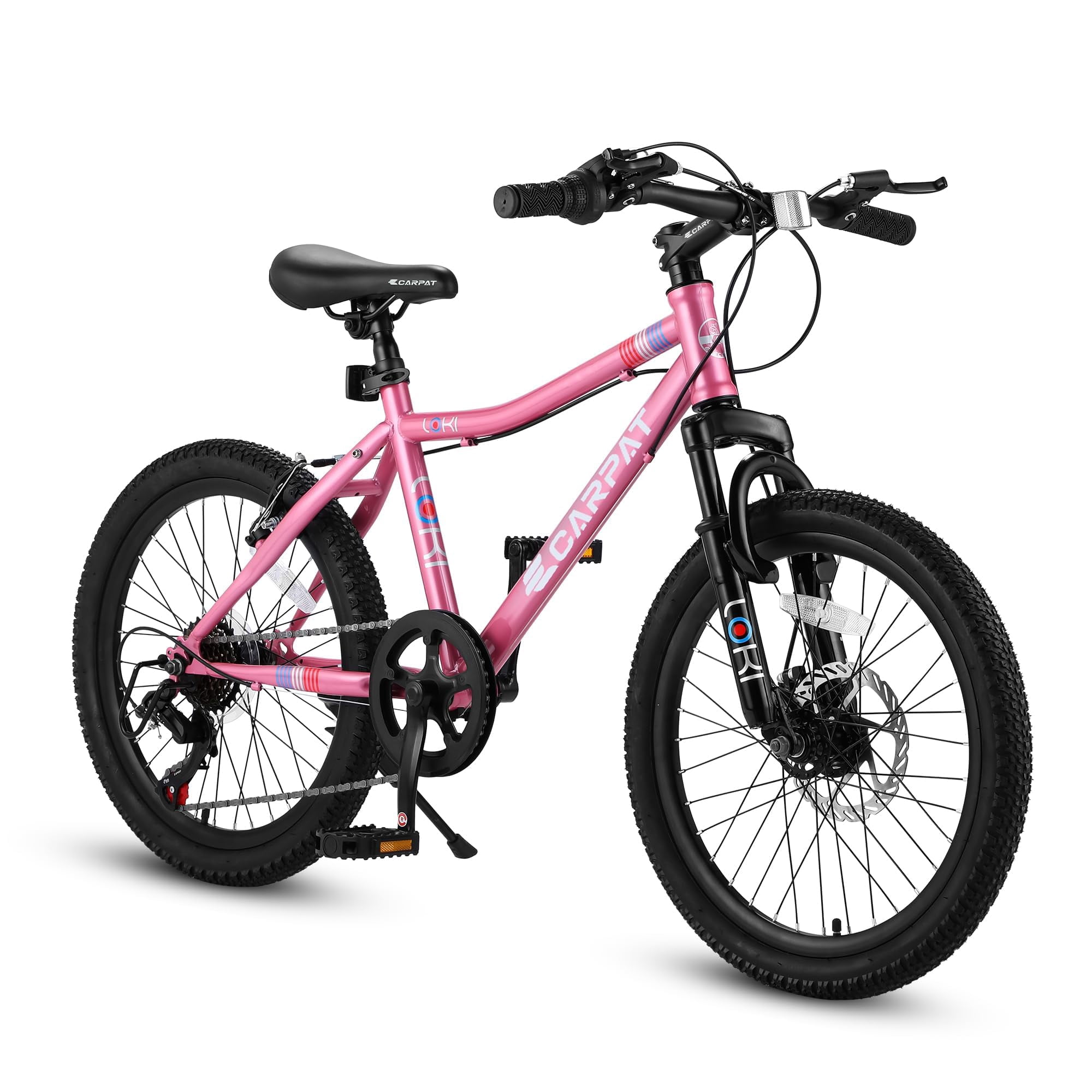 HappyToysWorldKids Mountain Bike 20 Inch - 7 Speed Gears, Front Suspension, Dual Disc Brakes (High Carbon Steel Frame) for Boys Girls 8-12 Years Old, 20 * 2.125 Tires, Easy Assembly
