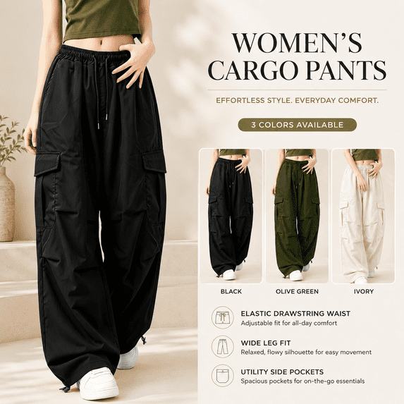 HappyYEE Cargo Pants for Women Oversized Wide Leg Dance Bottoms Loose Fits Lightweight Fashion Sports Trousers Streetwear M