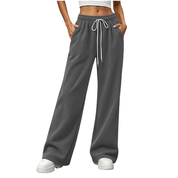 HappyYEE Corduroy Sweatpants for Women, Elastic Waist Casual Jogger Trousers, Straight Leg Gym Training Sweat Pants with Pockets