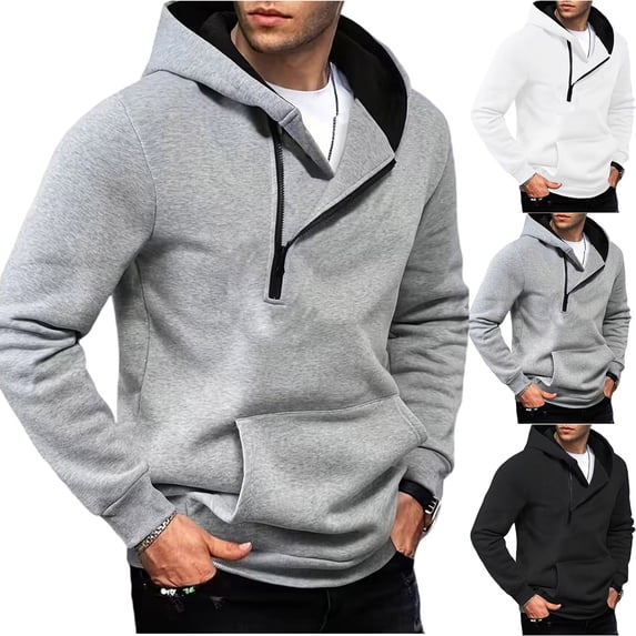 HappyYEE Half Zip Hooded Sweatshirt for Men, Fall Long Sleeve Athletic Hoodies, Oversized Casual Pullover Tops with Pockets XL