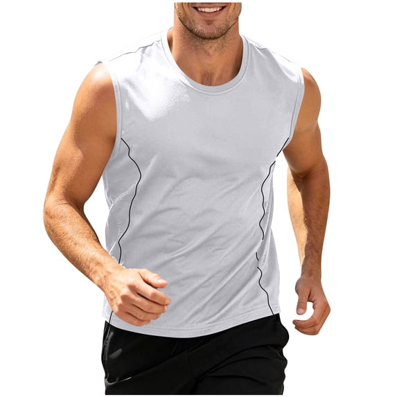 HappyYEE Men's Athletic Tank Tops, Casual Round Neck Sleeveless T-Shirt, Plus Size Summer Quick Dry Gym Fitness Tanks White XXL