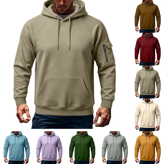 HappyYEE Men’s Fleece Hoodie Loose Drawstring Hooded Sweatshirt with Pockets Fall Long Sleeve Casual Pullover Tops S