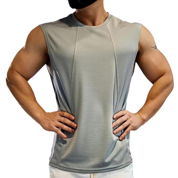 HappyYEE Men's Gym Tank Tops Casual Round Neck Sports Fitness Sleeveless Tops Comfy Breathable Summer Tank Gray XXL