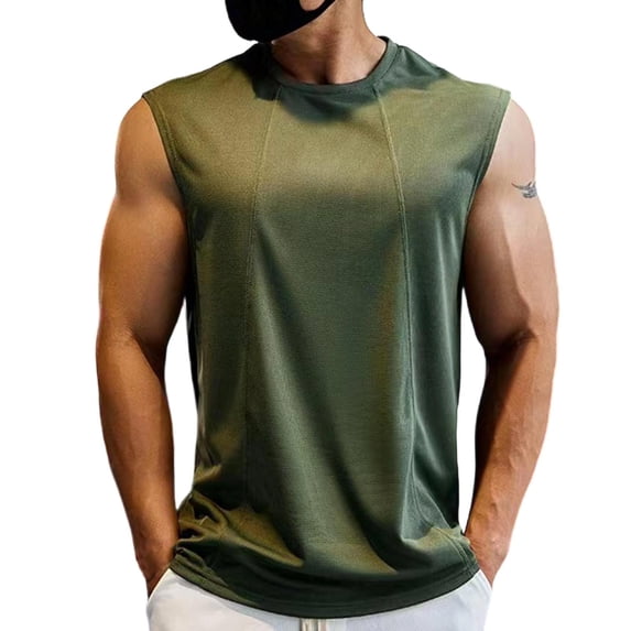 HappyYEE Men's Gym Tank Tops Casual Round Neck Sports Fitness Sleeveless Tops Comfy Breathable Summer Tank Green-a M