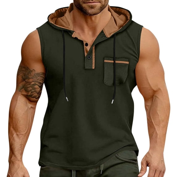HappyYEE Men's Hooded Tank Tops Pullover Sleeveless Shirts with Drawstring Workout Gym Training Athletic Tank Top Green-a S