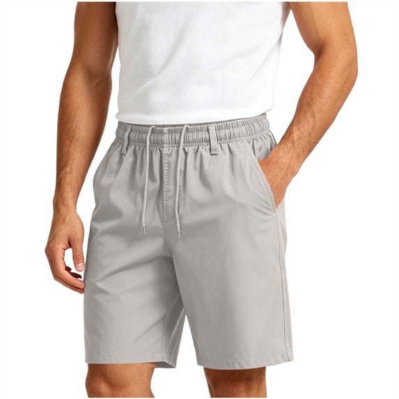 HappyYEE Men's Plus Size Shorts, Elastic Waist Bermuda Shorts with Pocket, Summer Outdoor Running Fitness Shorts Khaki 4XL