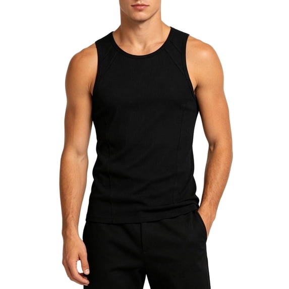HappyYEE Men's Ribbed Tank Top, Wide Strap Sleeveless Knit Muscle Slim Fits Shirts, Fashion Workout Gym Tee Black 3XL