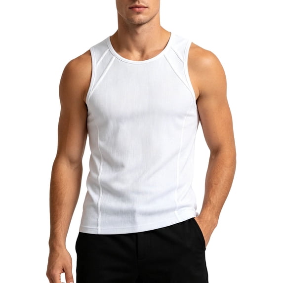 HappyYEE Men's Ribbed Tank Top, Wide Strap Sleeveless Knit Muscle Slim Fits Shirts, Fashion Workout Gym Tee White 3XL