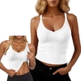 thumbnail image 1 of HappyYEE Racerback Tank Tops for Women Fashion V-Neck Versatile Sleeveless Tops with Built in Bras Casual Basic Ribbed Knit Camisole,White,XL, 1 of 9