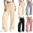 thumbnail image 1 of HappyYEE Ribbed Straight Leg Pants for Women Casual Elastic Waist Long Trousers with Pockets Lightweight Outdoor Walking Bottoms M, 1 of 6