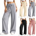 thumbnail image 1 of HappyYEE Ribbed Straight Leg Pants for Women Casual Elastic Waist Long Trousers with Pockets Lightweight Outdoor Walking Bottoms XXL, 1 of 6