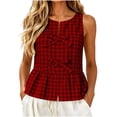thumbnail image 1 of HappyYEE Summer Plaid Tank Tops for Women Round Neck Front Lace up Sleeveless Tops Loose Ruffle Flowy Casual Tanks Red L, 1 of 8
