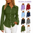 thumbnail image 1 of HappyYEE Women's Button Front Shirt - Long Sleeve Lapel Collar Cardigan Tops - Lightweight Casual Business Blouses Work Wear S, 1 of 7