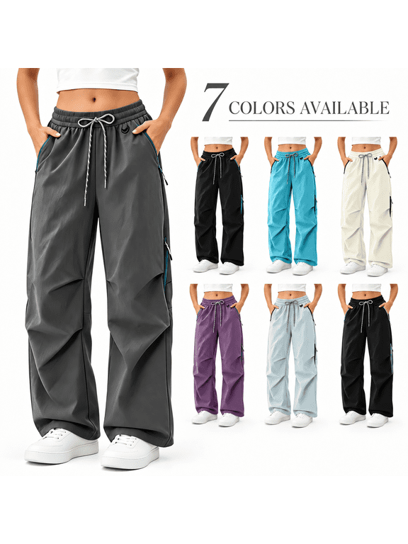 Women’s Outdoor Windproof Trousers Lightweight Waterproof Long Pants with Zipper Pockets for Hiking Workout Bottoms XL