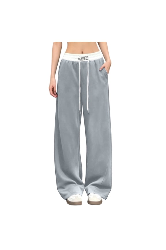 Women’s Straight Leg Sweatpants - Elastic Waist Drawstring Joggers with Pockets - Loose Outdoor Training Fitness Sweat Pants M