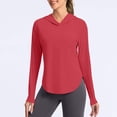 thumbnail image 1 of HappyYEE Women's Sun Hooded Shirts Pullover Long Sleeve Rash Guard Thumb Sleeve Loose Summer Upf 50+ Sun Protection Tops Red-a M, 1 of 9