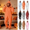 thumbnail image 1 of HappyYEE Womens Halloween Costume Pumpkin Flannel Jumpsuits, Fleece Long Sleeve Pajamas with Pockets, Zipper Hooded Onesie Pajamas for Festival Party Wear, 1 of 8