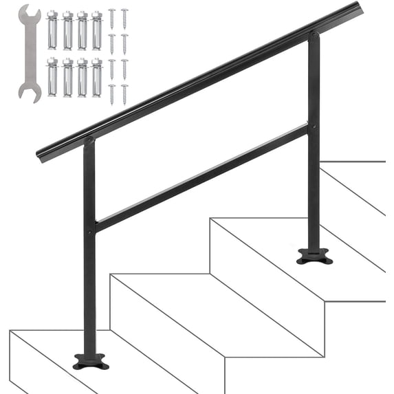 VEVOR 3-4 Steps Handrail Adjustable from 0 to 50 Degrees Outdoor Stairs 48 X 35.5 inch Outdoor Handrail for Stairs Outdoor Aluminum Black Stair Railing