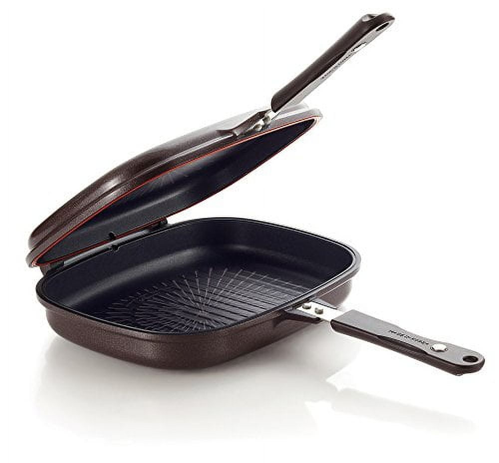 Happycall Titanium Nonstick Double Flip Square Pan Eco-Friendly Jumbo Grill Silicone Brown