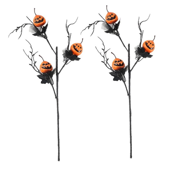Happydeer 1/2/3Pcs Halloween Pumpkin Branch Spooky Black Artificial Tree Branch Home Office Holiday Party Indoor Outdoor Fake Plants Pick Decoration (2pcs)