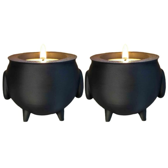 Happydeer 1/2Pcs Cauldron Tea Light Holder Halloween Spooky 3D Printed Black Witch Jar Candle Holder Festival Party Desktop Decoration Ornament (2pcs)