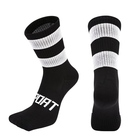 Happydeer 1 Pair Men Women Reflective Cycling Socks Breathable Sweat Absorption Mesh Long Socks Elastic Soft Riding Sports Socks for Daily Wear