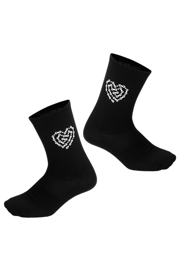 1 Pair Unisex Sport Socks Lengthened Elastic Heart Chain Print Cycling Socks for Climbing