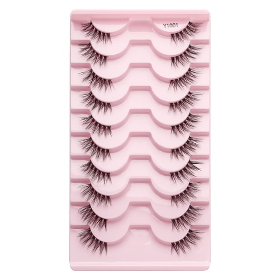 Happydeer 10 Pairs Half Fake Lashes Natural Curl Wispy Thick 3D Effect Removable Simulated Eyelash Planting Reusable Women Artificial Fiber Eyelashes Extension Makeup Supplies
