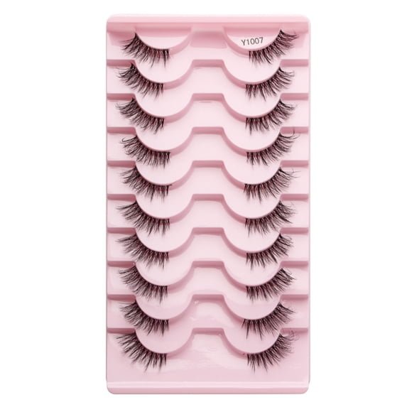 Happydeer 10 Pairs Half Fake Lashes Natural Curl Wispy Thick 3D Effect Removable Simulated Eyelash Planting Reusable Women Artificial Fiber Eyelashes Extension Makeup Supplies