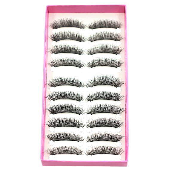 Happydeer 10 Pairs Handmade Black Long Thick Cross Beauty Party Makeup Fake False Eyelashes
