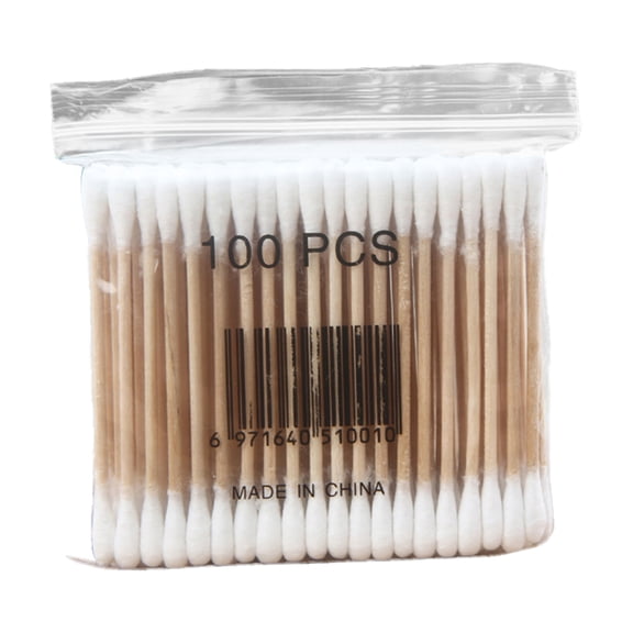 Happydeer 100Pcs Disposable Double Sided Wood Stick Cotton Swab Makeup Cleaning Applicator