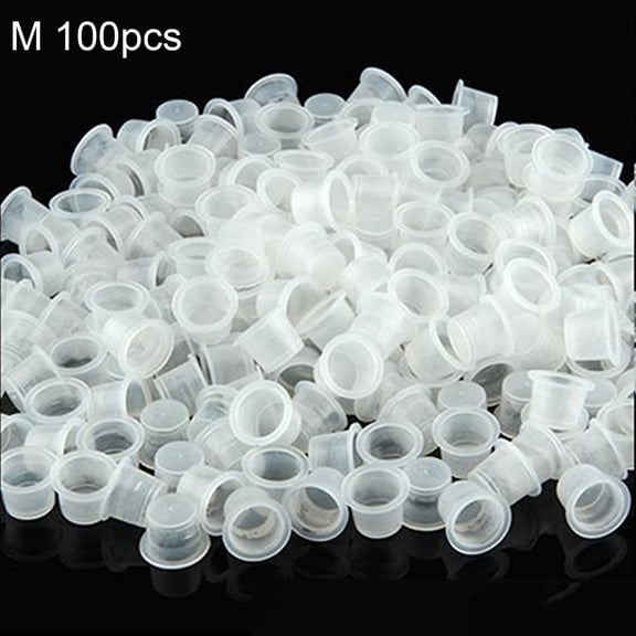 Happydeer 100Pcs Small Medium Large Plastic Clear Tattoo Ink Cups Caps Pigment Supplies