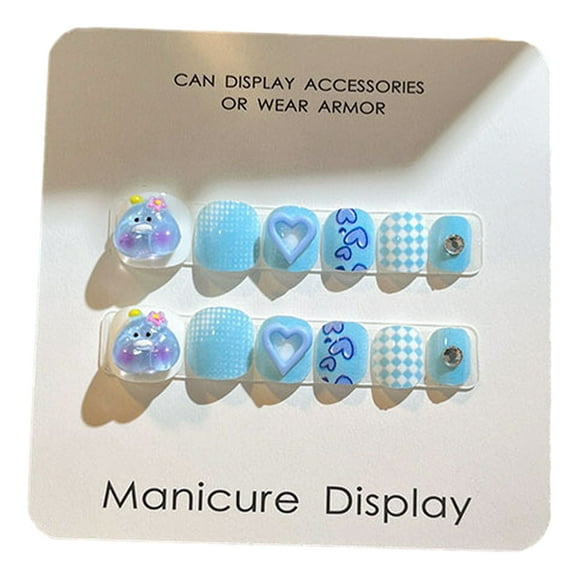 Happydeer 12Pcs Kids Cartoon Nail Art Stickers Cute Flower Cloud Heart Pattern Rhinestones Nail Decals Self-adhesive Fake Nails DIY Art Decoration