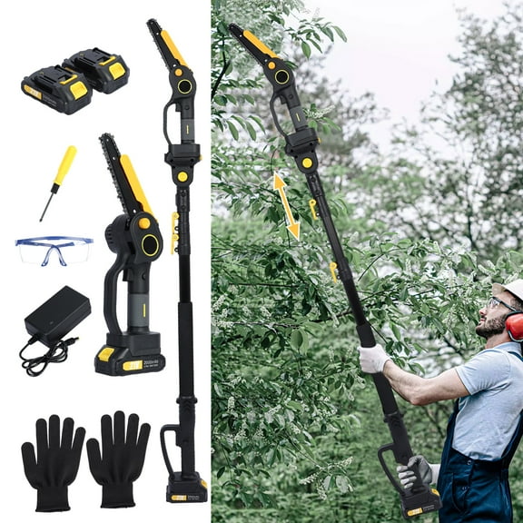Happydeer 2-in-1 Cordless Pole Saw, 6 Inch Brushless Pole Chainsaws Mini Handheld Chainsaw with 2× 21V Batteries, 14 ft MAX Extension Pole Saws for Tree Trimming