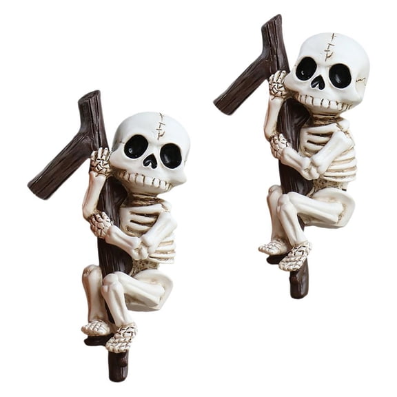 Happydeer 2Pcs Climbing Skeleton Figurine Flower Pot Hanger Mini Skeleton Halloween Resin Skeleton Ornament for Bonsai Planter Edge Decoration (2pcs)