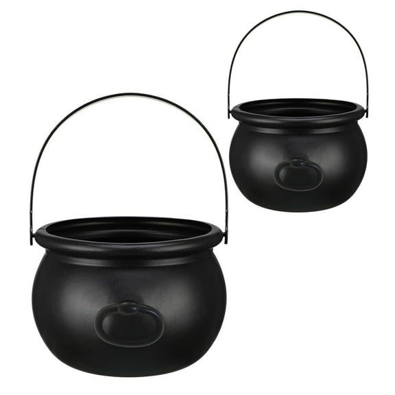 Happydeer 2Pcs Halloween Candy Bucket Large Witch Cauldron Black Plastic Kettle Halloween Pot Snack Container for Party Favors Cosplay Events (Black, 2pcs)