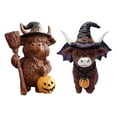 thumbnail image 1 of Happydeer 2Pcs Halloween Highland Cow Resin Figurine Wizard Hat Pumpkin Broom Cattle Statue Sculpture Holiday Party Decoration Ornament (Type B, 2pcs), 1 of 11