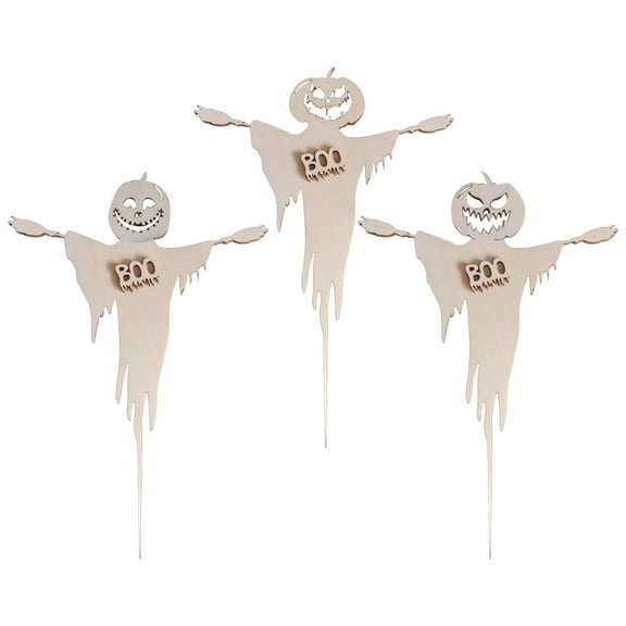 Happydeer 3 Pcs Halloween Cupcake Toppers Spooky Pumpkin Ghost Wooden Cupcake Pick for Halloween Theme Baby Shower Birthday Party Cake Decoration (, 3pcs)