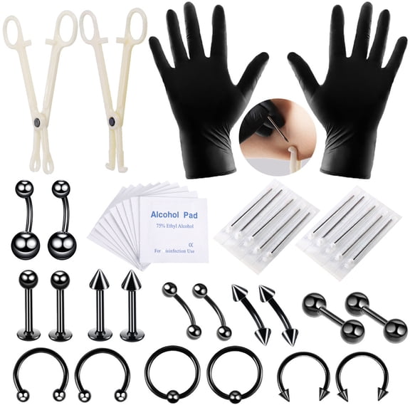Happydeer 42Pcs 8mm Tattoo Tools Kit Lip Eyebrow Ear Stud Belly Button Ring Body Piercing