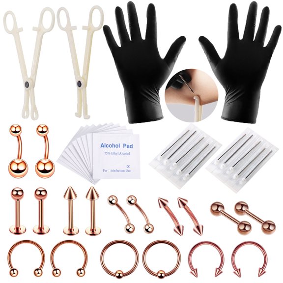 Happydeer 42Pcs 8mm Tattoo Tools Kit Lip Eyebrow Ear Stud Belly Button Ring Body Piercing